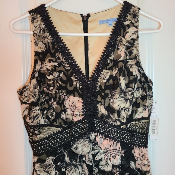 NWT Antonio Melani Floral Rosie High-Low Midi Dress Black & Blush Pink - Picture 3 of 8